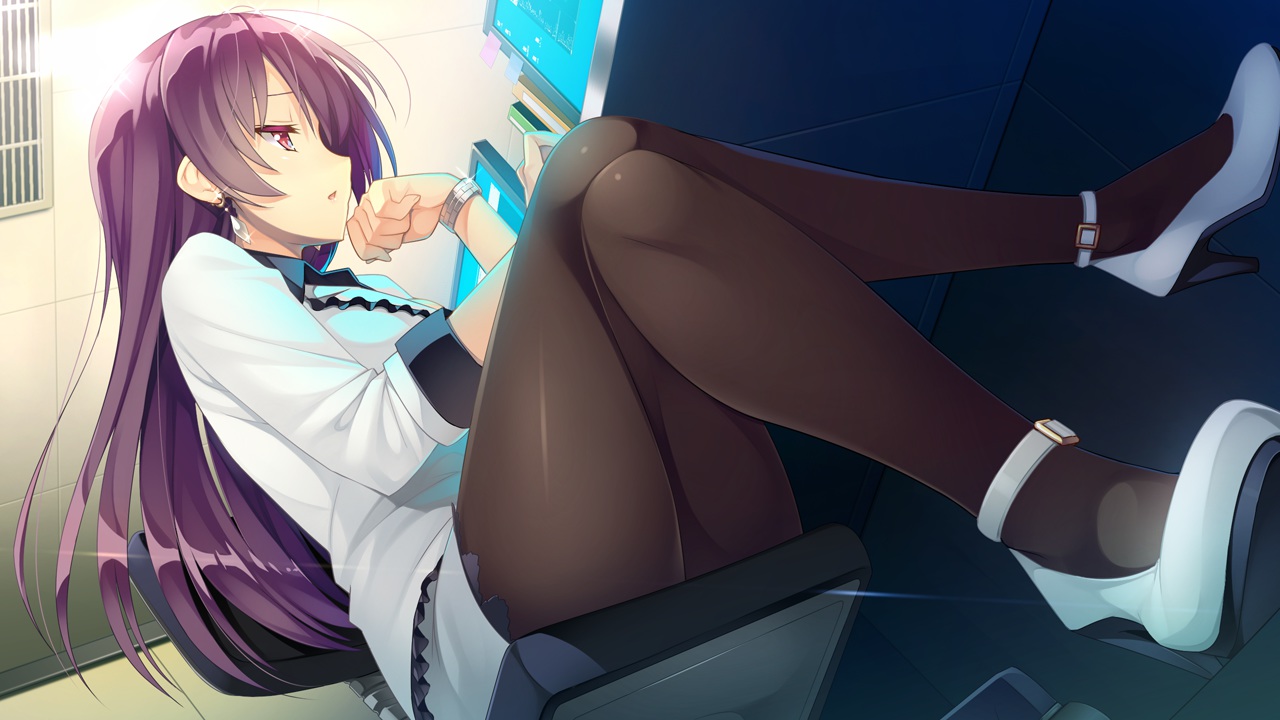 computer, fujita_konomi, game_cg, hearts_(company), koi_saku_miyako_ni_ai_no_yakusoku_wo_~annaffiare~, long_hair, natsume_eri, pantyhose, pink_eyes, purple_hair