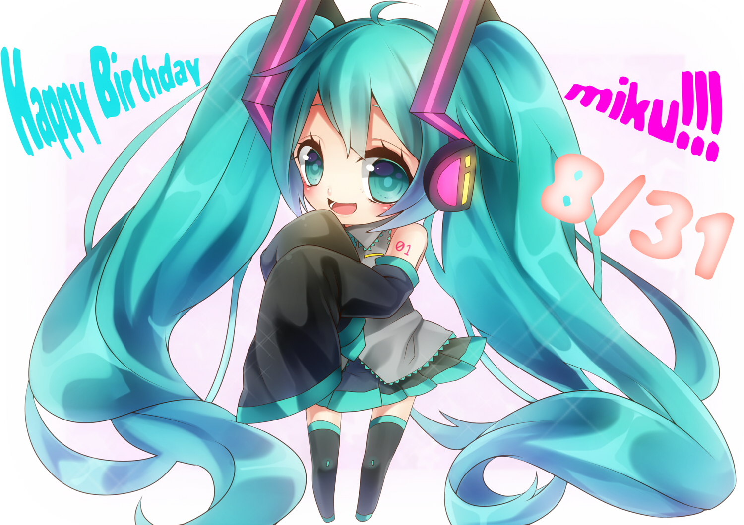 aqua_eyes, aqua_hair, blush, chibi, hatsune_miku, kyouda_suzuka, long_hair, skirt
