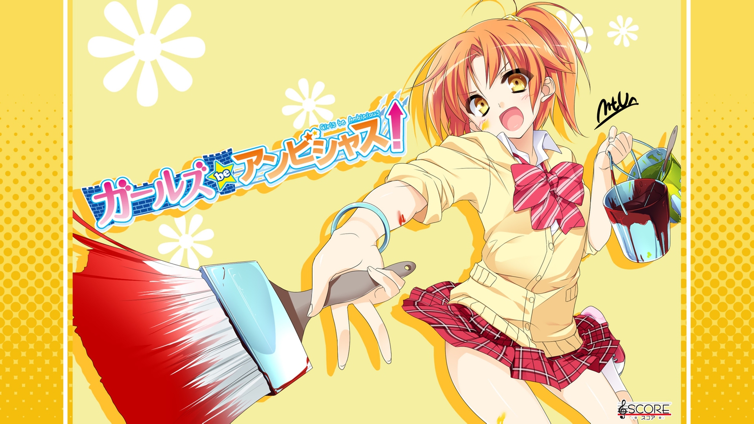 aono_sena, bow, girls_be_ambitious!, logo, mtu, orange_hair, ponytail, school_uniform