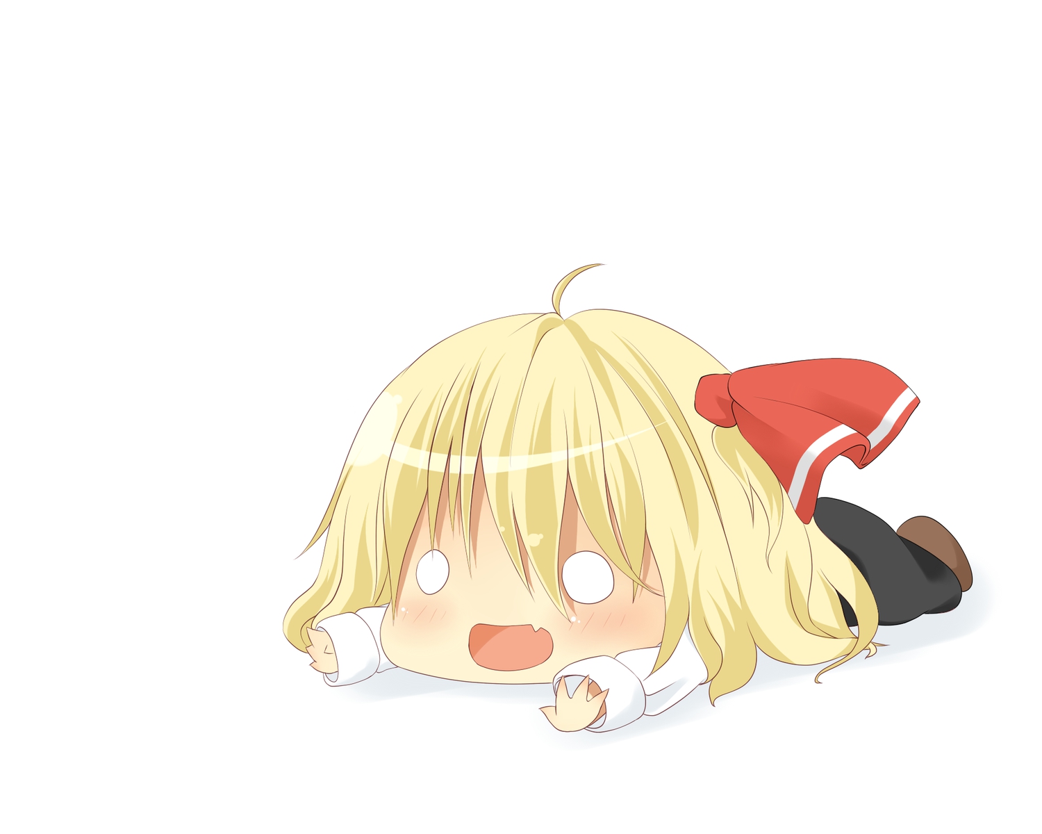 akisha, blonde_hair, blush, chibi, fang, ribbons, rumia, short_hair