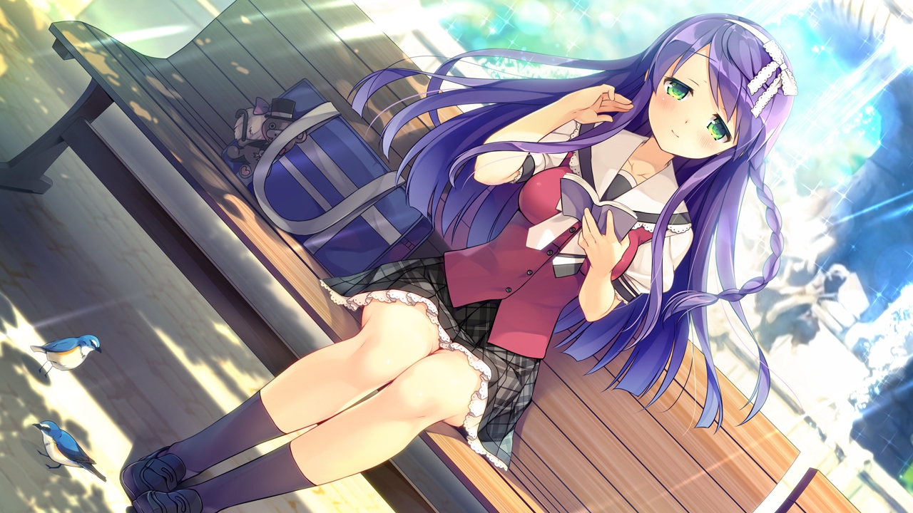 animal, bird, blush, book, braids, daikou_wakako, game_cg, green_eyes