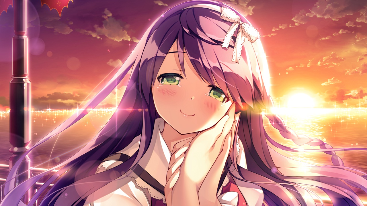 blush, bow, braids, clouds, daikou_wakako, game_cg, green_eyes, headband