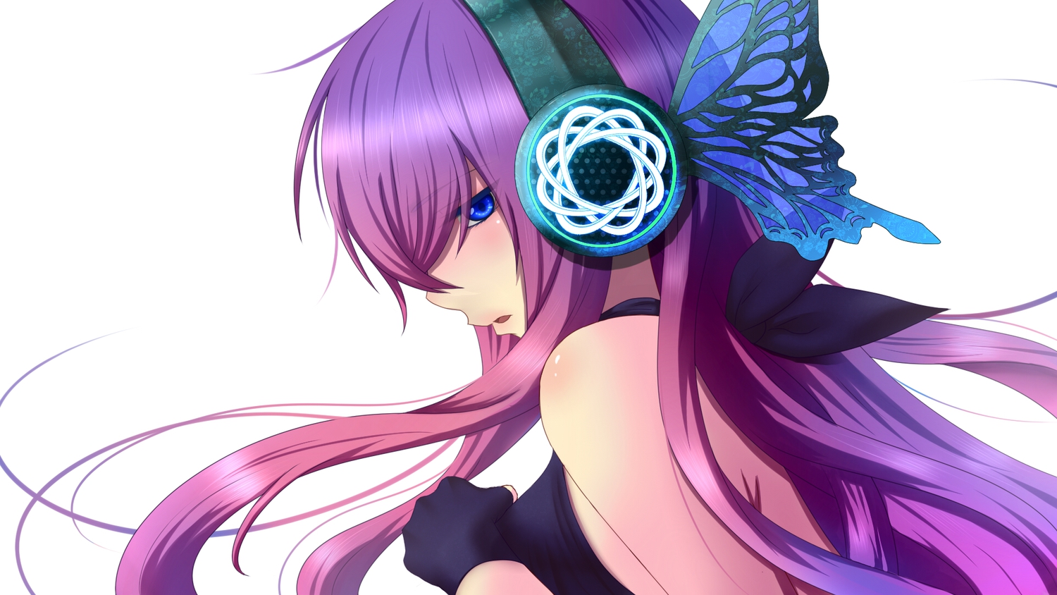 blue_eyes, blush, daburu, gloves, headphones, long_hair, magnet_(vocaloid), megurine_luka, pink_hair, vocaloid