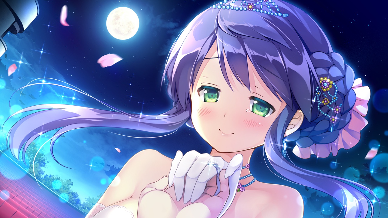 blush, daikou_wakako, game_cg, gloves, green_eyes, hearts_(company), koi_saku_miyako_ni_ai_no_yakusoku_wo_~annaffiare~, moon