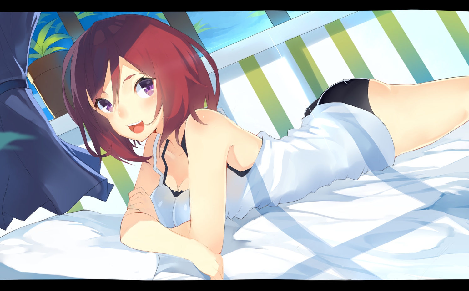 bed, kame^^, love_live!_school_idol_project, nishikino_maki, panties, purple_eyes, red_hair, short_hair, underwear