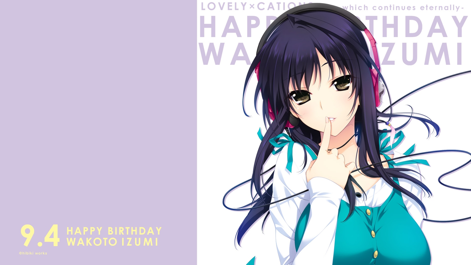 akatsuki-works, brown_eyes, headphones, iizuki_tasuku, izumi_wakoto, long_hair, lovely_x_cation_2, purple_hair