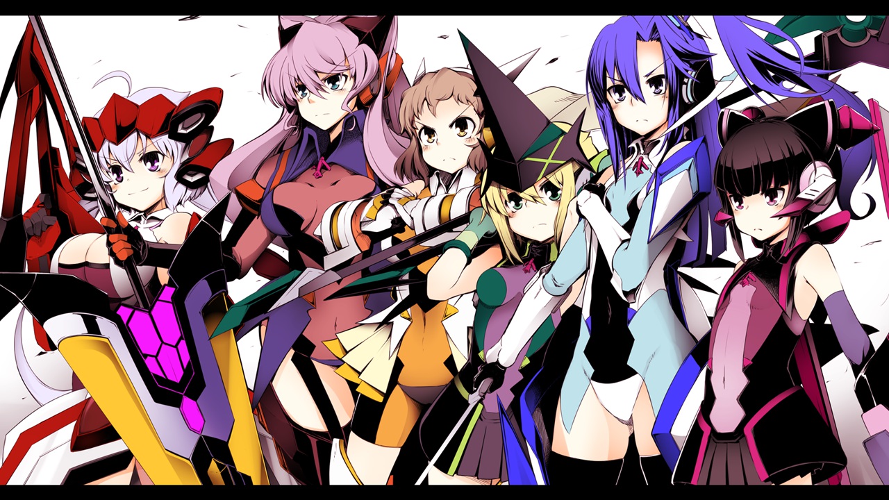 akatsuki_kirika, blonde_hair, blue_eyes, brown_hair, elbow_gloves, gloves, green_eyes, group