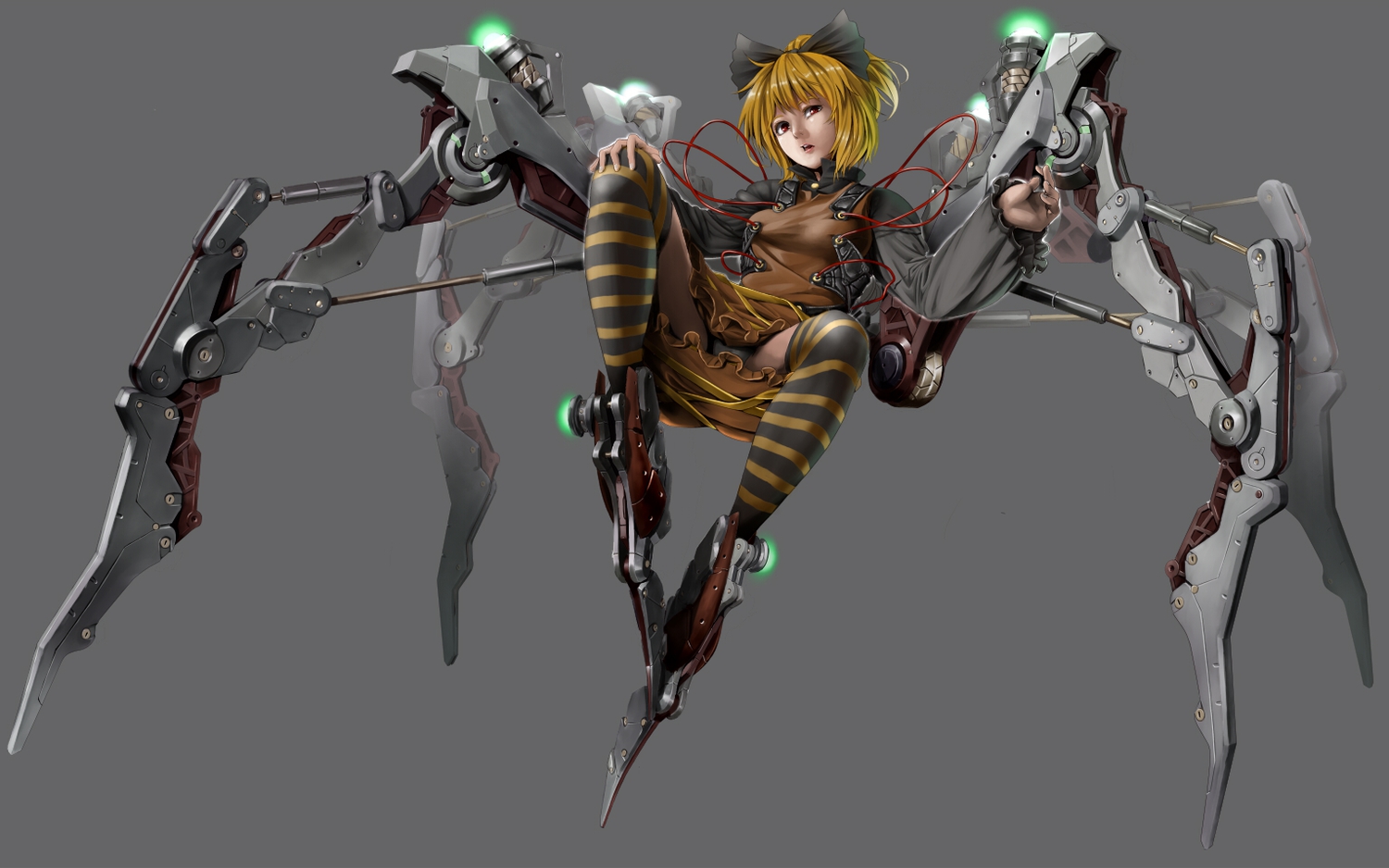 blonde_hair, bow, gray, kurodani_yamame, mechagirl, panties, red_eyes, short_hair
