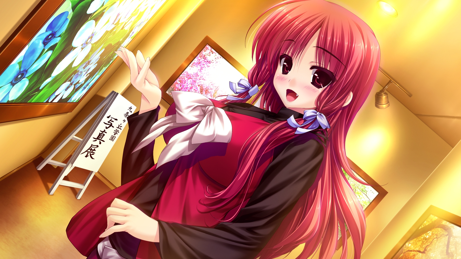 blush, bow, clochette, fang, flowers, game_cg, long_hair, prism_recollection