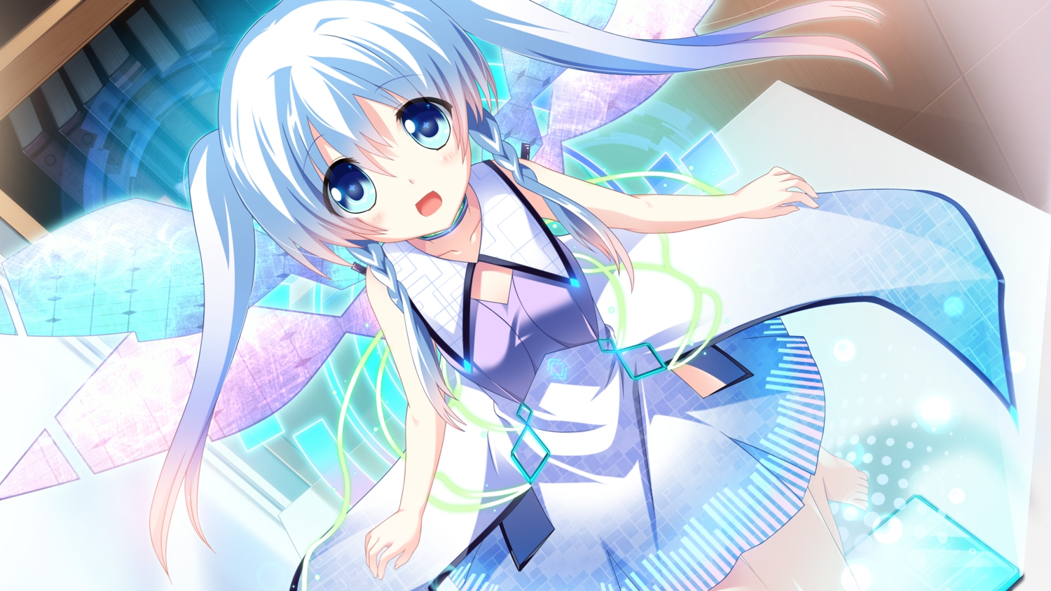 bell_(cocoro@function!), blue_eyes, blue_hair, braids, cocoro@function!, game_cg, hinata_momo, long_hair