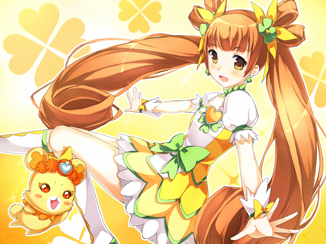 animal, bear, blush, boots, brown_hair, cure_rosetta, dokidoki!_precure, long_hair