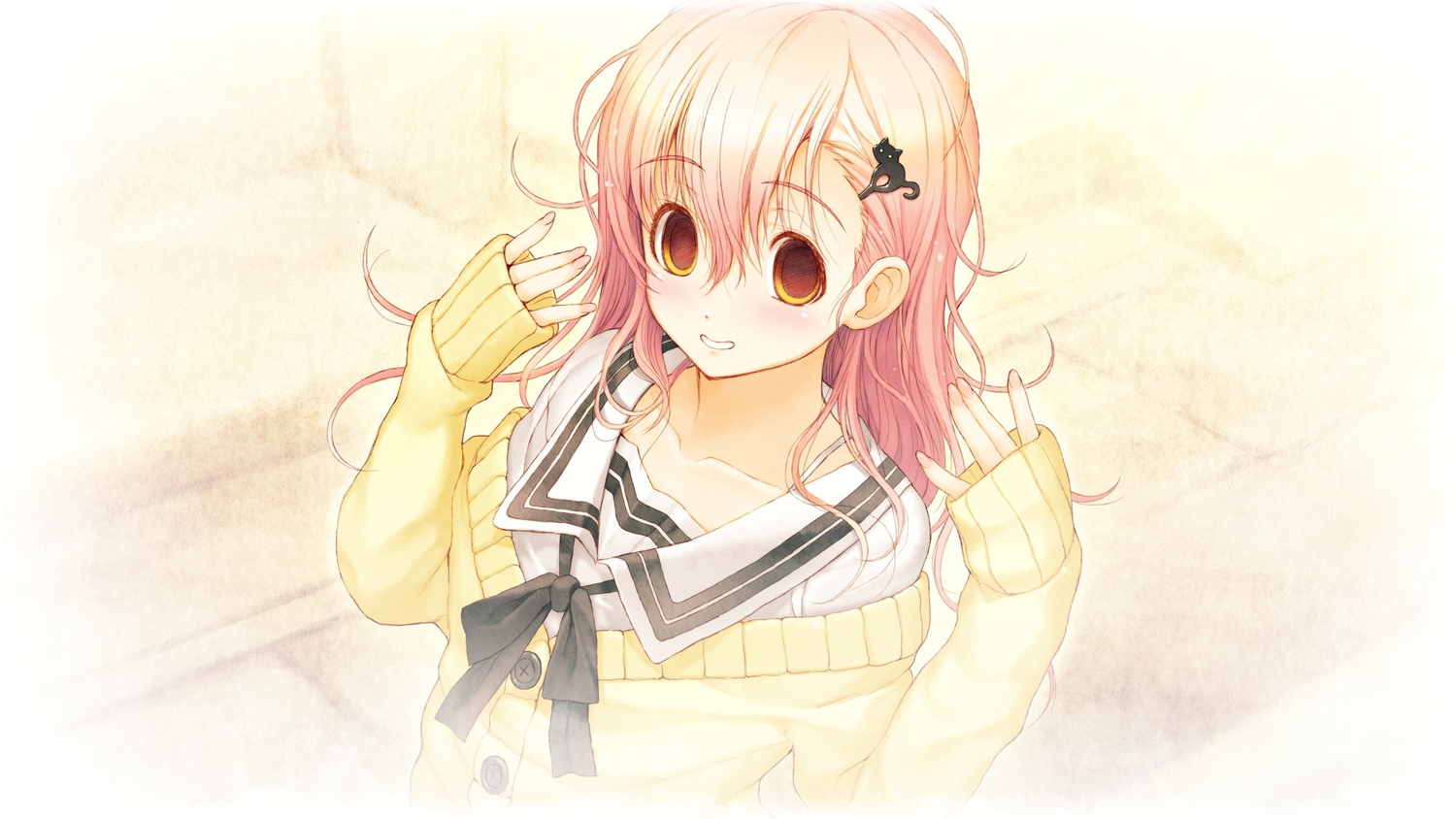 brown_eyes, game_cg, kimi_to_kanojo_to_kanojo_no_koi., long_hair, mukou_aoi, nitroplus, pink_hair, school_uniform