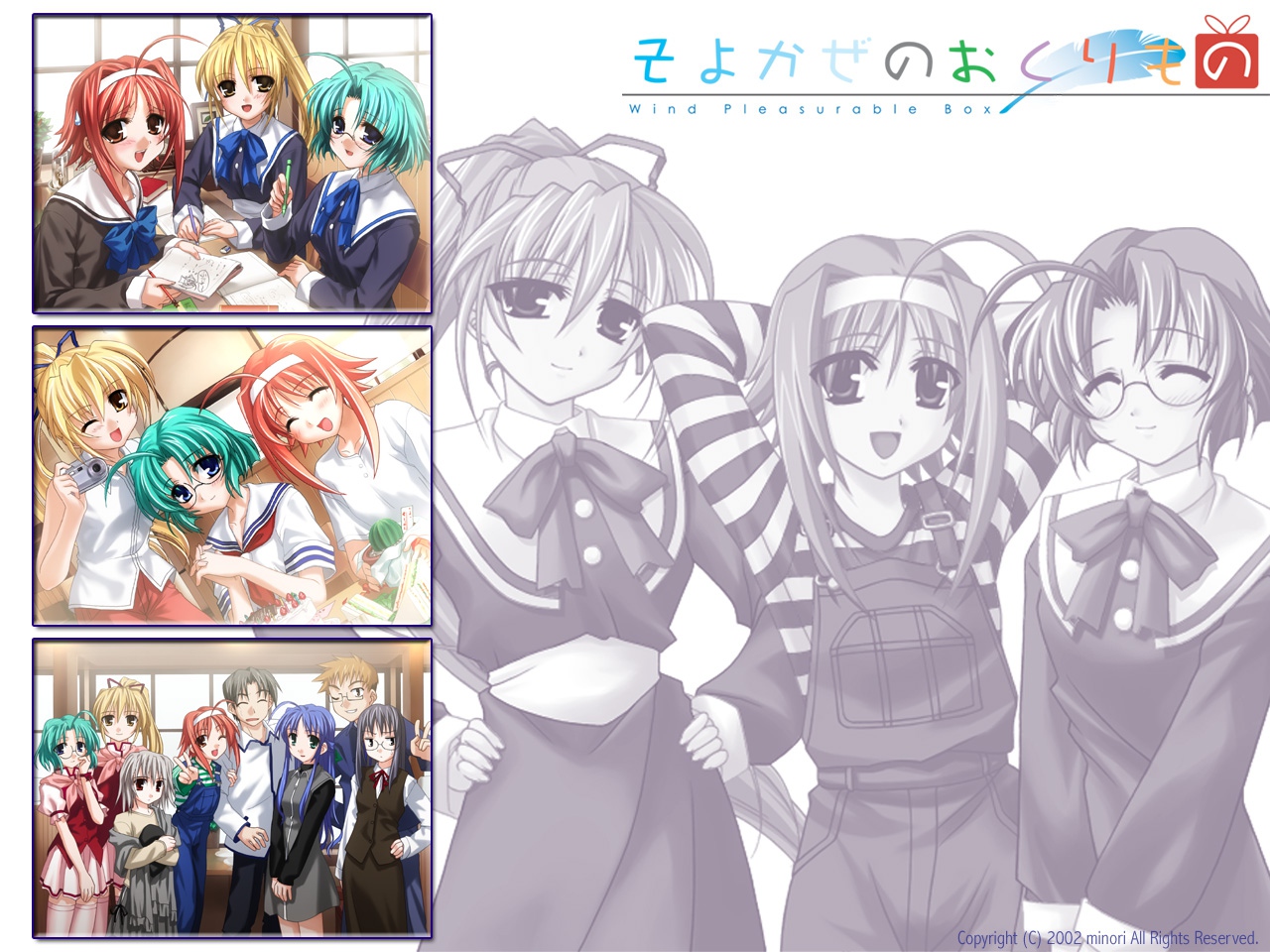 black_hair, blonde_hair, blue_hair, fujimiya_nozomi, fujimiya_wakaba, glasses, gray_hair, green_hair