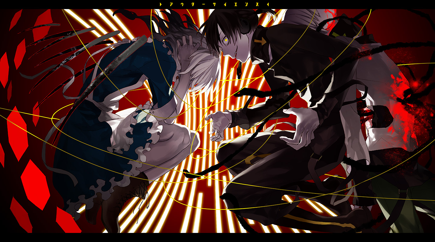 boots, dress, headphones, kagerou_project, kokonose_haruka, kozakura_mary, male, short_hair
