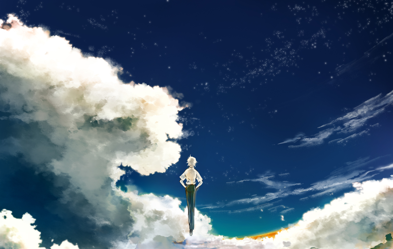 all_male, clouds, male, nagisa_kaworu, neon_genesis_evangelion, nozaki_tsubata, short_hair, sky