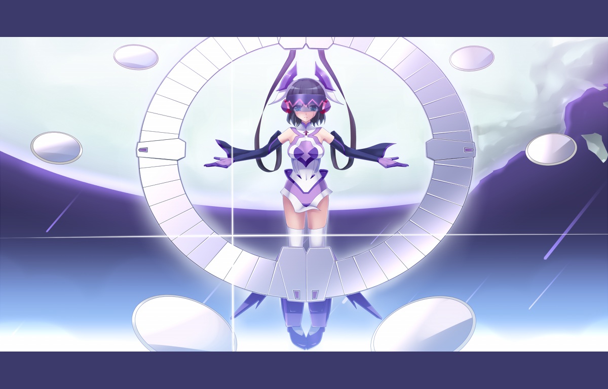black_hair, blue_eyes, elbow_gloves, eto, gloves, kohinata_miku, senki_zesshou_symphogear, short_hair, thighhighs