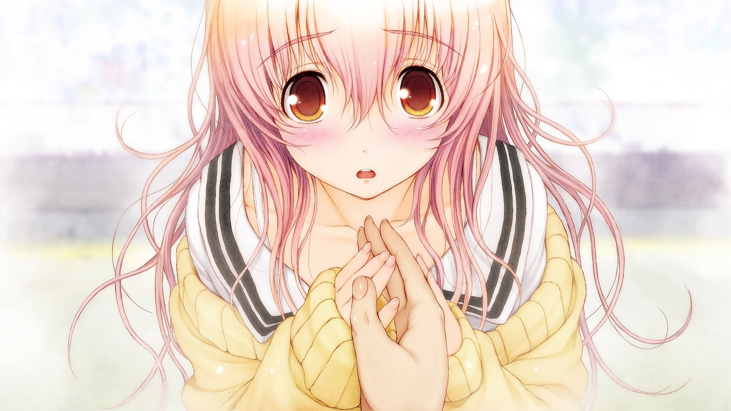 blush, brown_eyes, close, game_cg, kimi_to_kanojo_to_kanojo_no_koi., long_hair, mukou_aoi, nitroplus