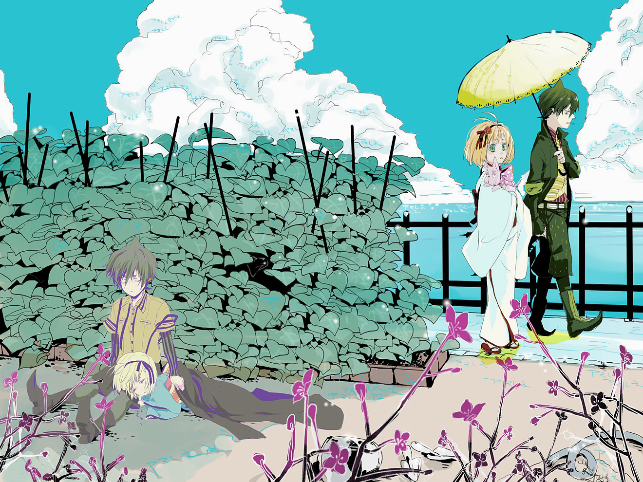 amaimon, animal, aoi_sakurako, ao_no_exorcist, black_hair, blonde_hair, dog, flowers