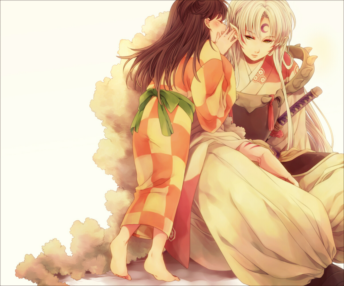 armor, barefoot, brown_hair, inuyasha, japanese_clothes, katana, komasawa_(fmn-ppp), long_hair
