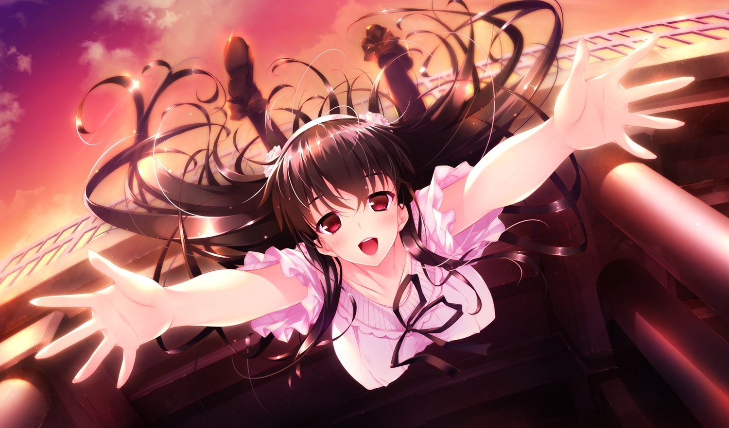 black_hair, blush, bow, game_cg, hayakawa_harui, headband, lass, long_hair