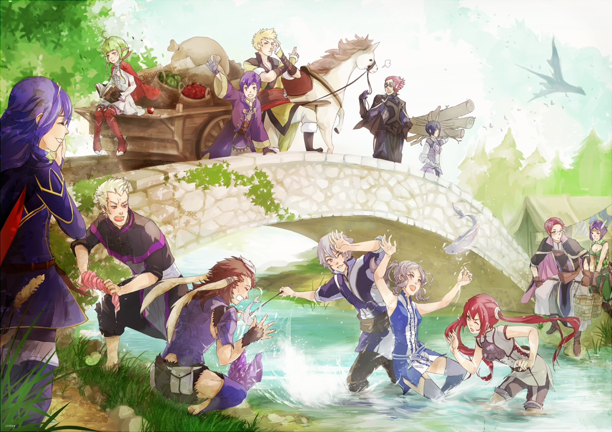 alexiussana, animal, armor, azur_(fire_emblem), black_hair, blonde_hair, book, boots