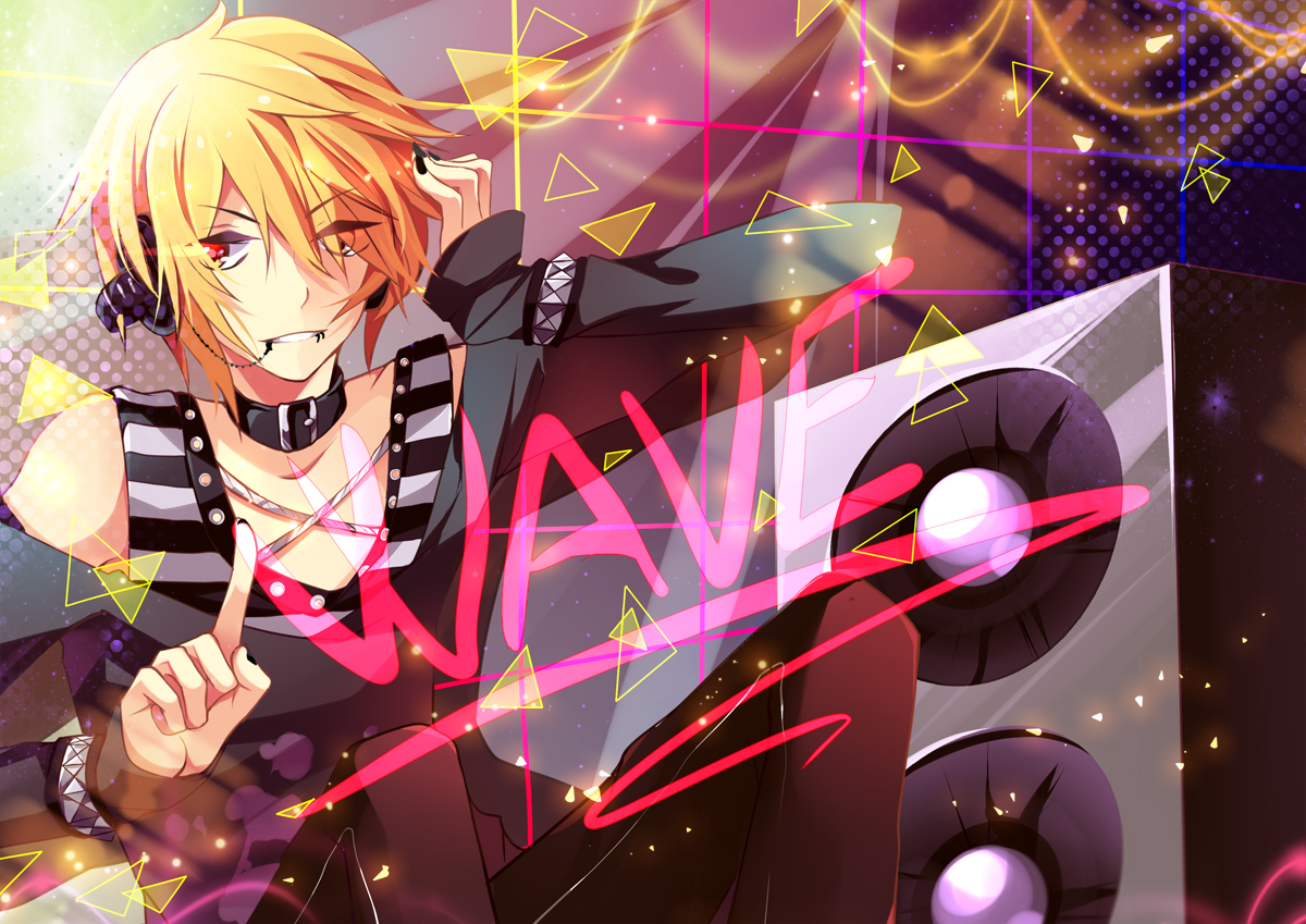 96neko, bicolored_eyes, blonde_hair, collar, headphones, niconico, short_hair, squchan