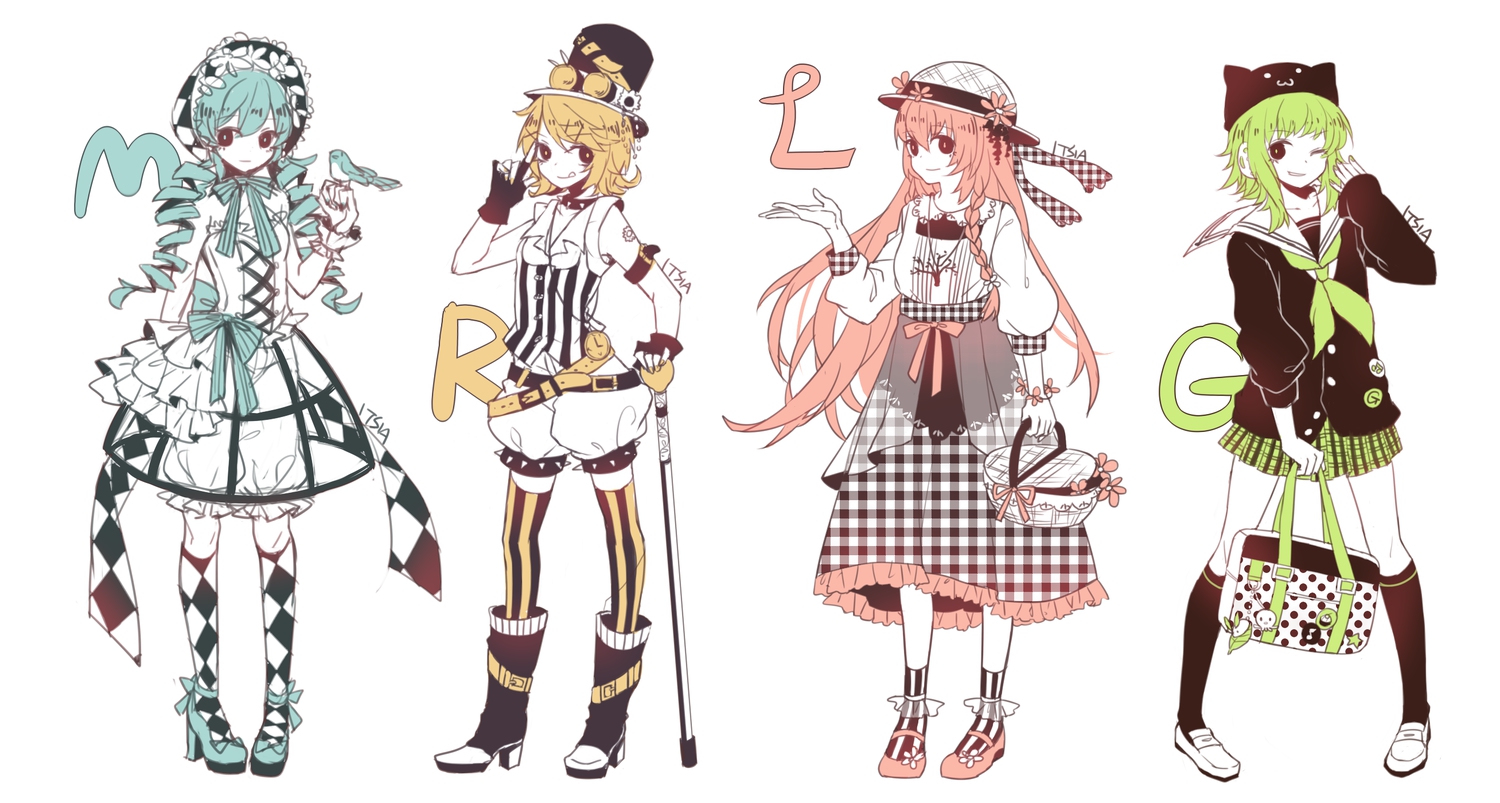 animal, bird, blonde_hair, blue_hair, braids, dress, gloves, green_hair