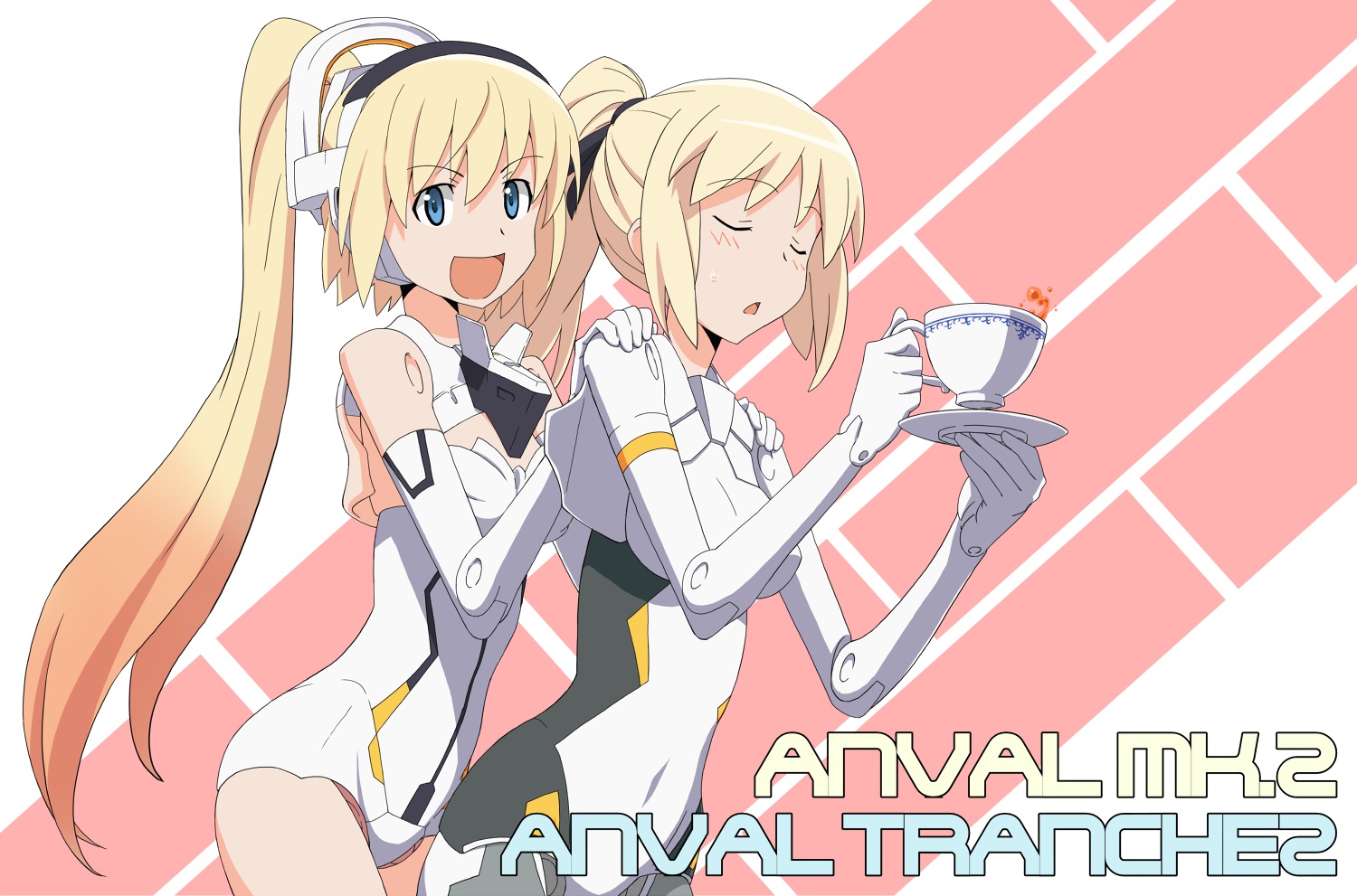 arnval, blonde_hair, blue_eyes, busou_shinki, drink, elbow_gloves, gloves, headband