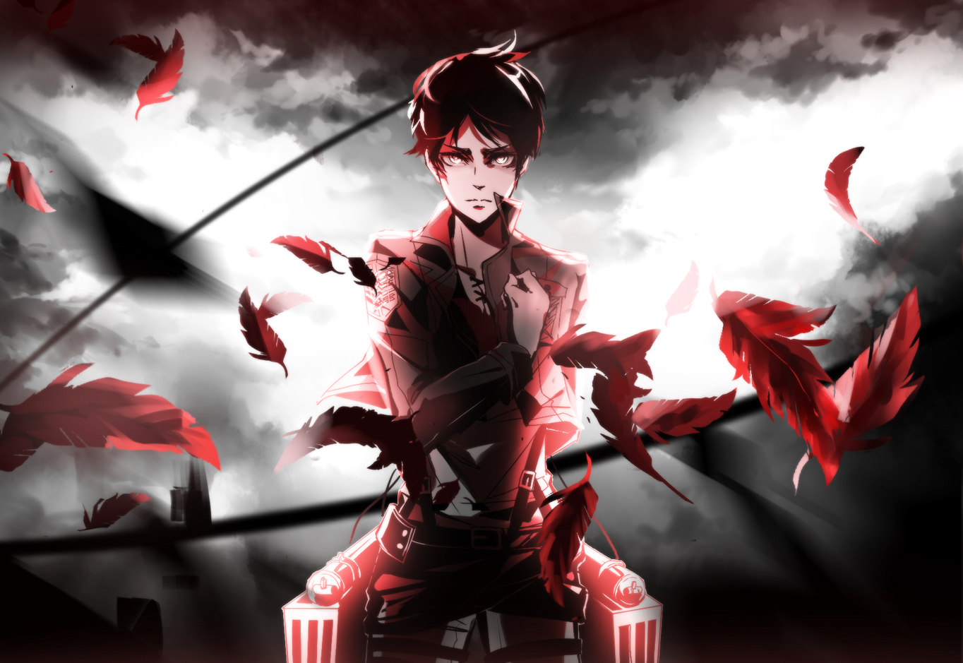 all_male, eren_jaeger, feathers, kristin13_(koushui13), male, shingeki_no_kyojin, short_hair, uniform