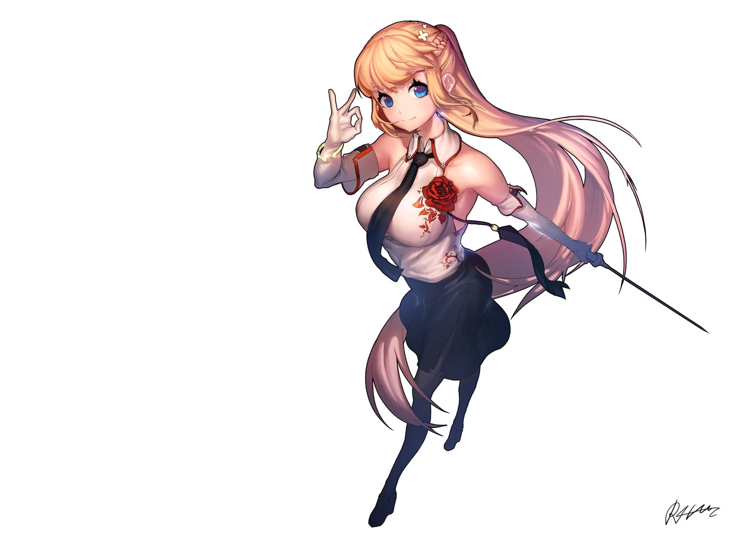 aqua_eyes, blonde_hair, braids, elbow_gloves, flowers, gloves, long_hair, original