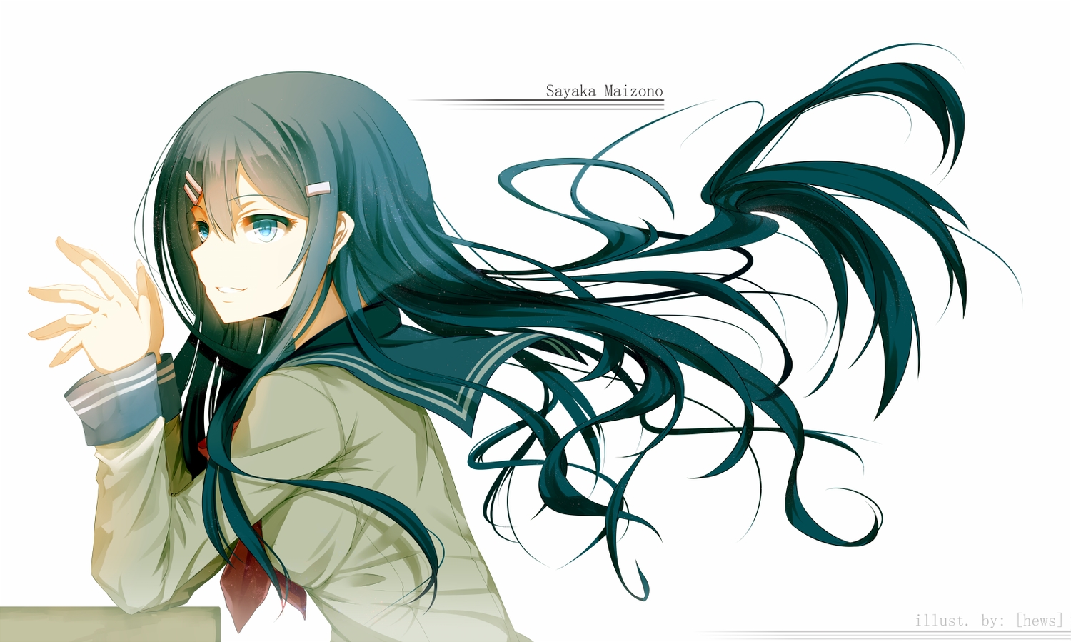 blue_eyes, blue_hair, dangan-ronpa, hewsack, long_hair, maizono_sayaka, school_uniform