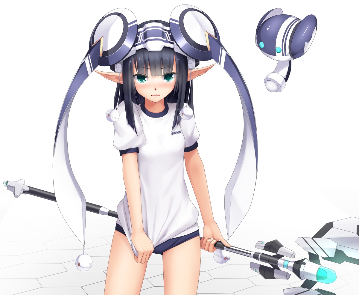 black_hair, bloomers, blush, eto, fonewearl, green_eyes, gym_uniform, phantasy_star