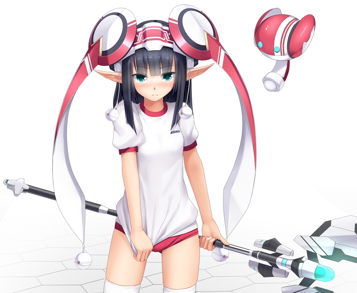 black_hair, bloomers, blush, eto, fonewearl, green_eyes, gym_uniform, phantasy_star