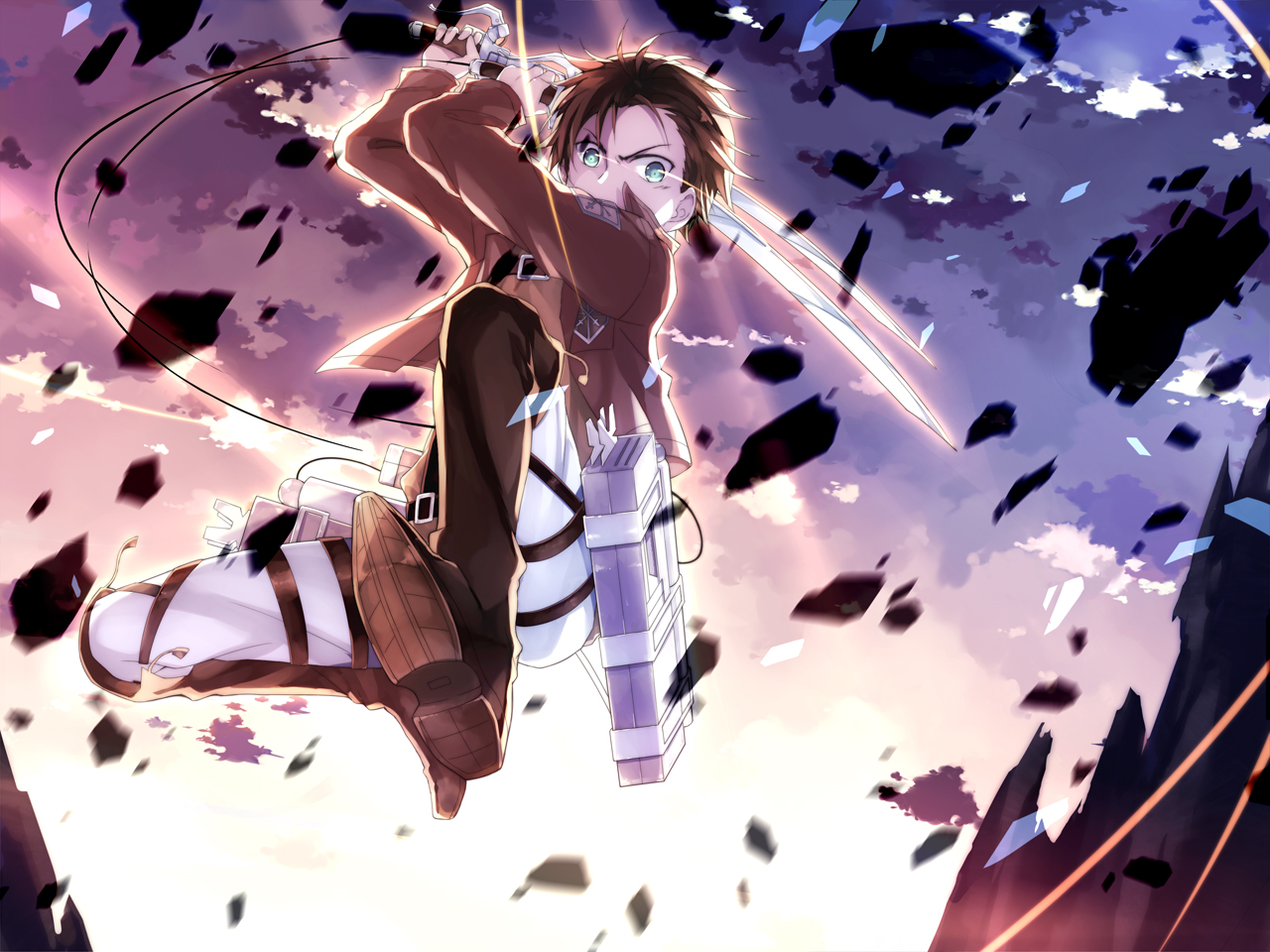 all_male, aqua_eyes, boots, brown_hair, eren_jaeger, kinoshita_neko, male, shingeki_no_kyojin