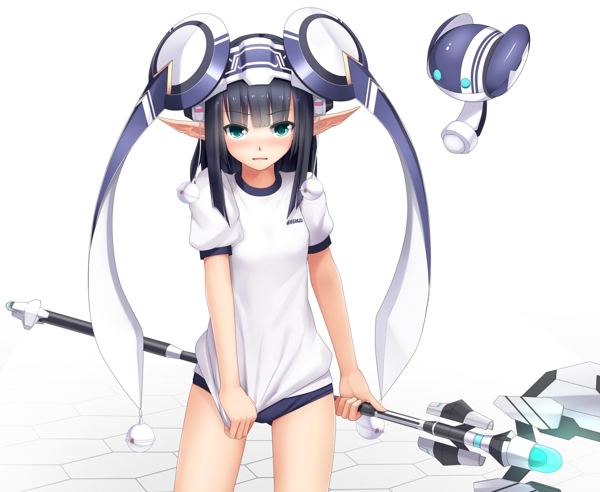 black_hair, bloomers, blush, eto, fonewearl, green_eyes, gym_uniform, phantasy_star