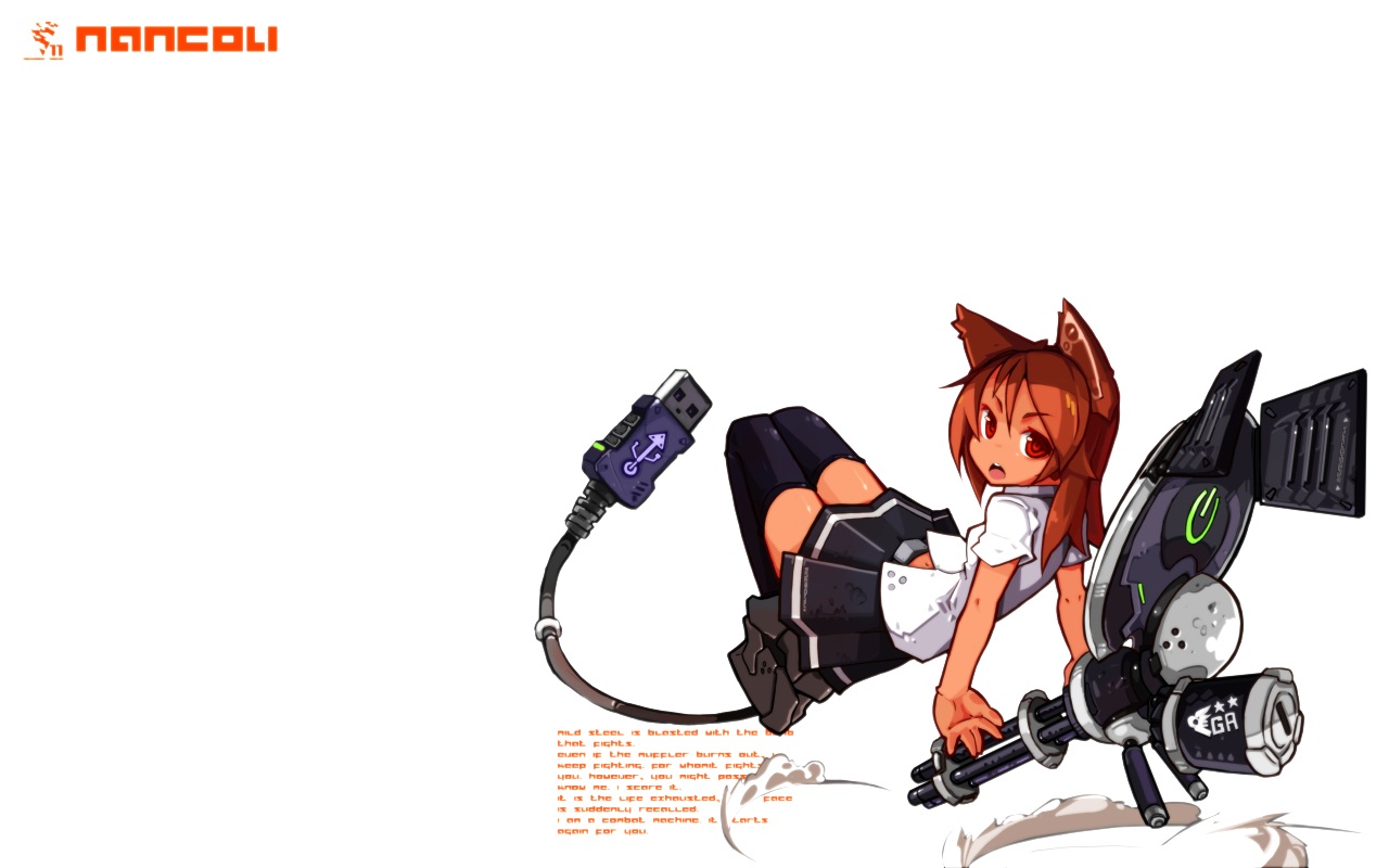 animal_ears, brown_hair, catgirl, gun, long_hair, nancou_(nankou), navel, original