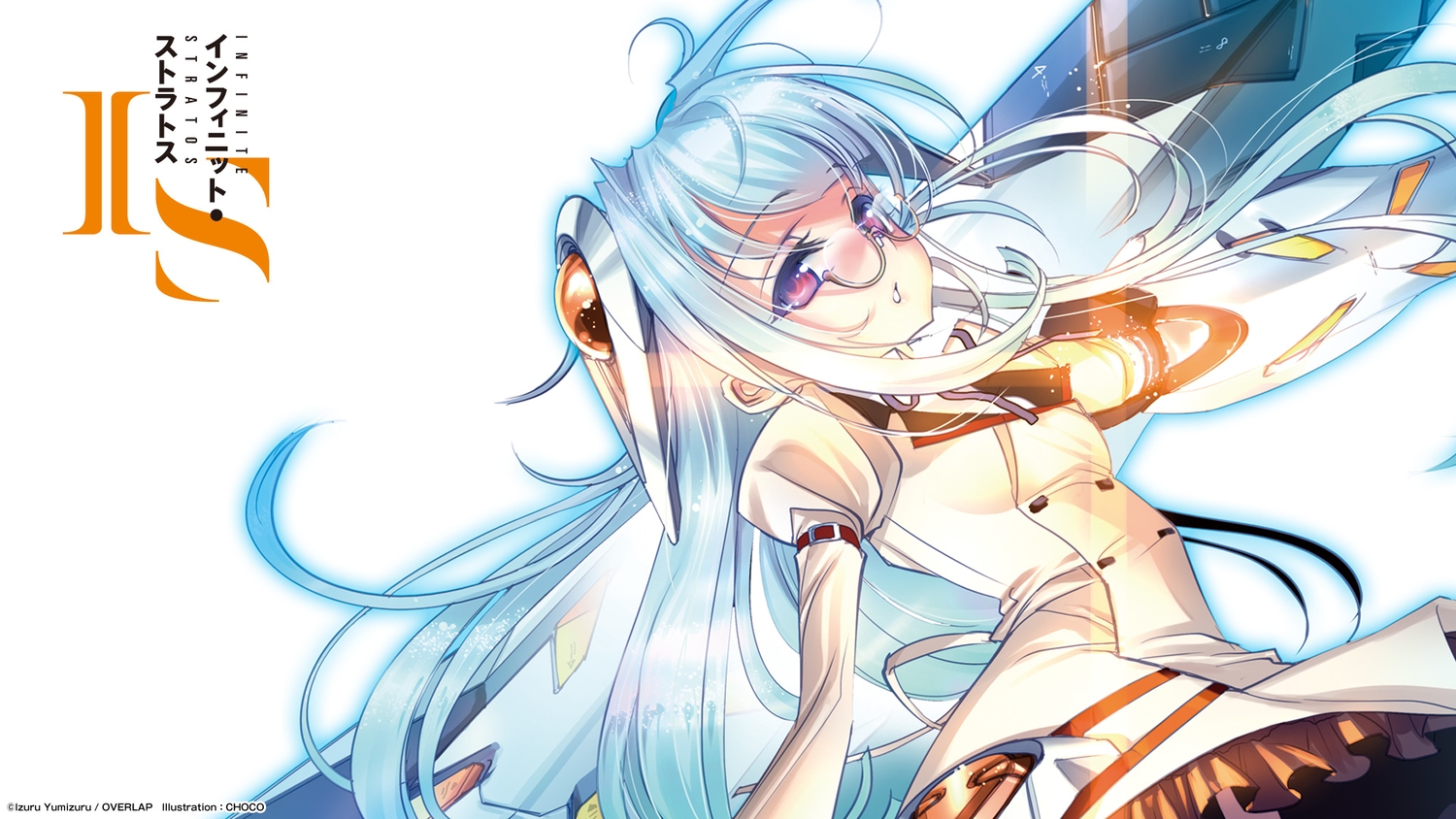 blue_hair, choco, glasses, infinite_stratos, long_hair, pink_eyes, sarashiki_kanzashi, school_uniform, skirt, watermark