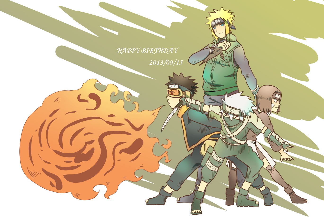 black_eyes, black_hair, blonde_hair, blue_eyes, brown_eyes, brown_hair, fire, gloves