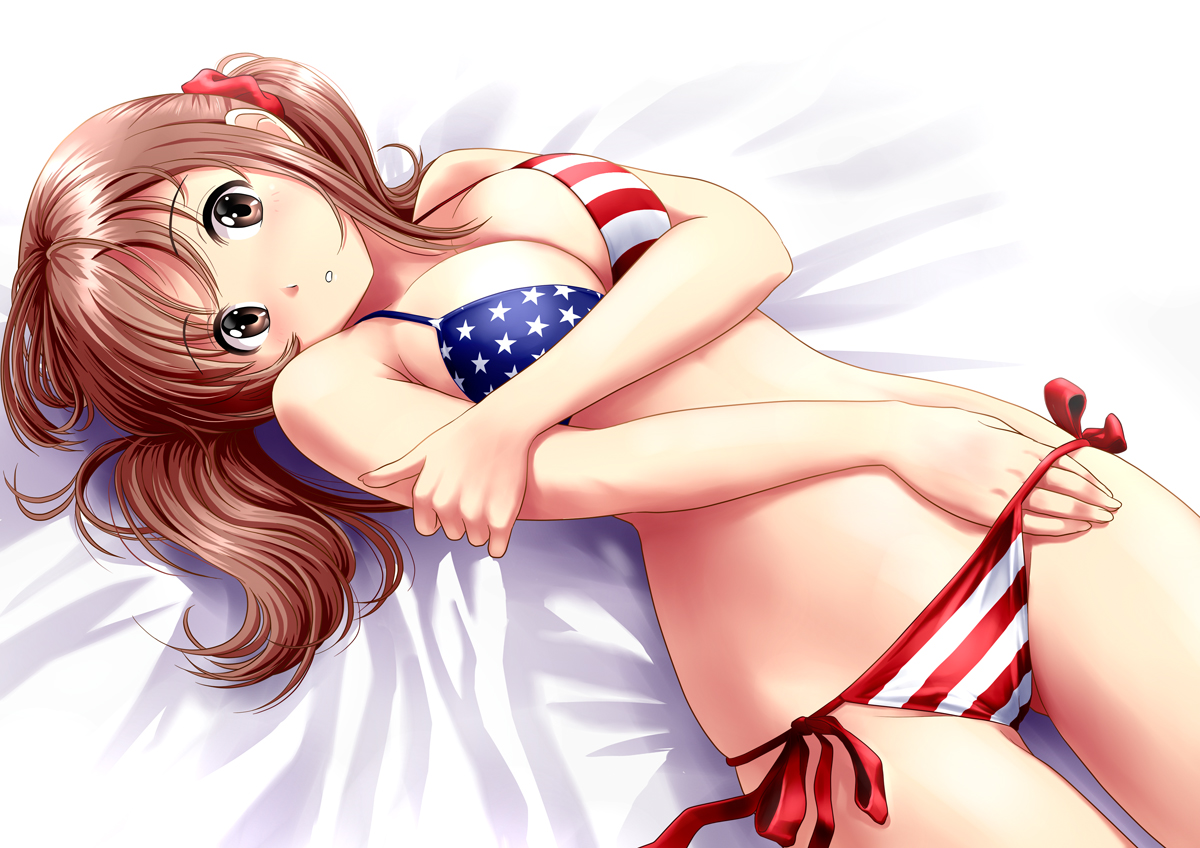 bikini, breasts, brown_eyes, brown_hair, cleavage, idolmaster, idolmaster_cinderella_girls, ponnetsu, swimsuit, totoki_airi