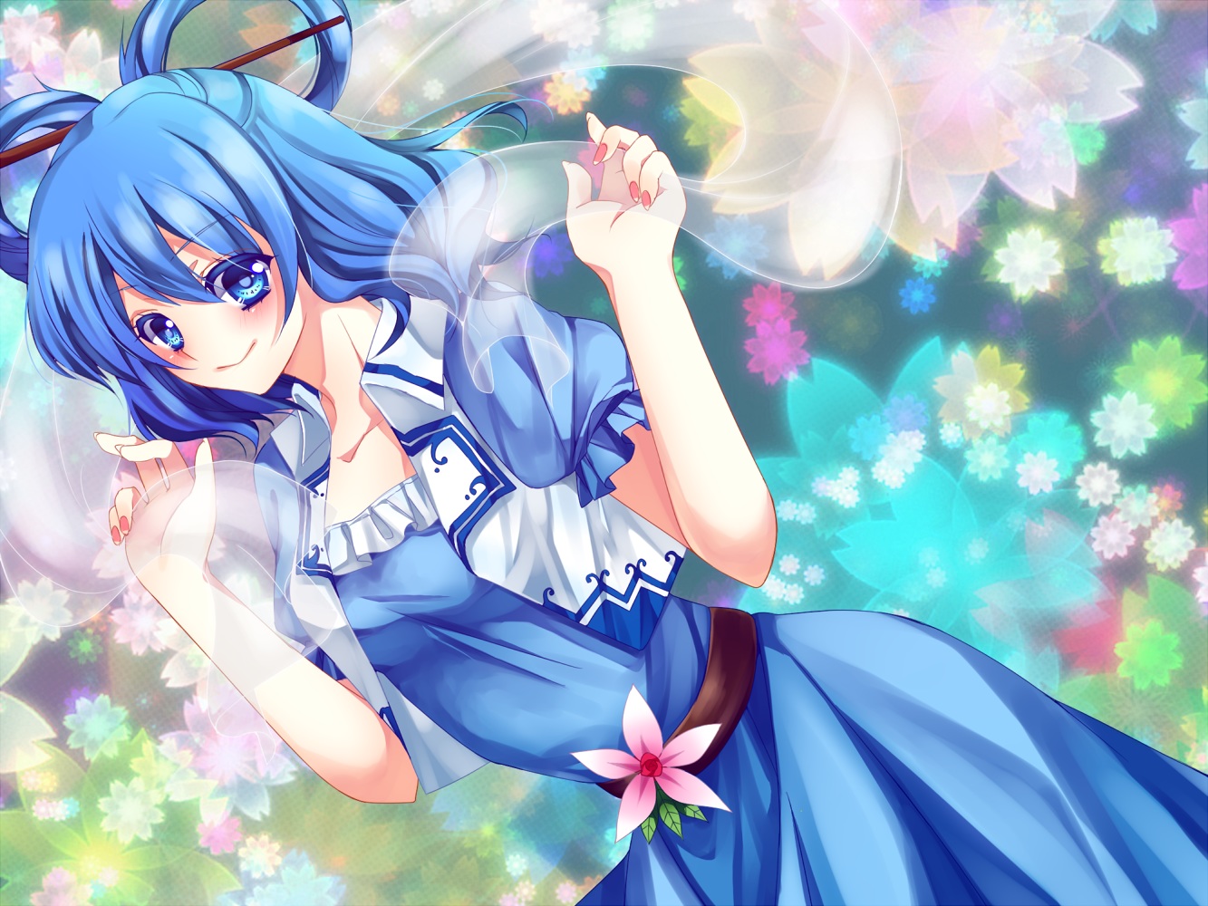 blue_eyes, blue_hair, dress, hiru0130, kaku_seiga, short_hair, touhou
