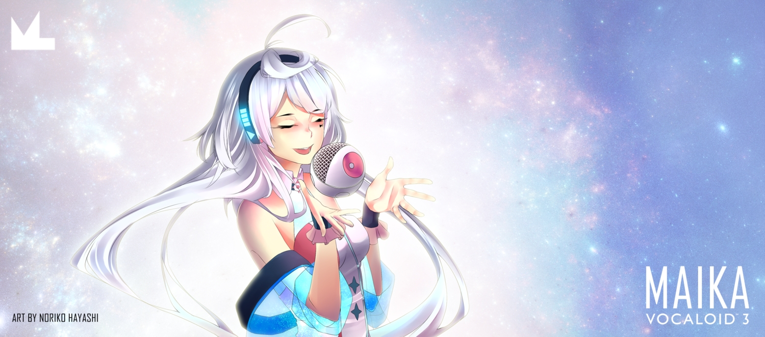 headphones, long_hair, maika, microphone, noririn-hayashi, vocaloid, white_hair