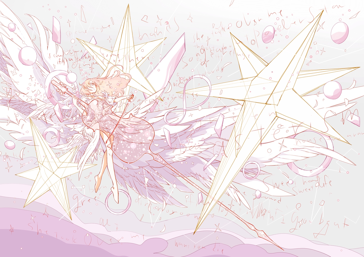 arakawa_(aintnoroom), instrument, long_hair, original, wings
