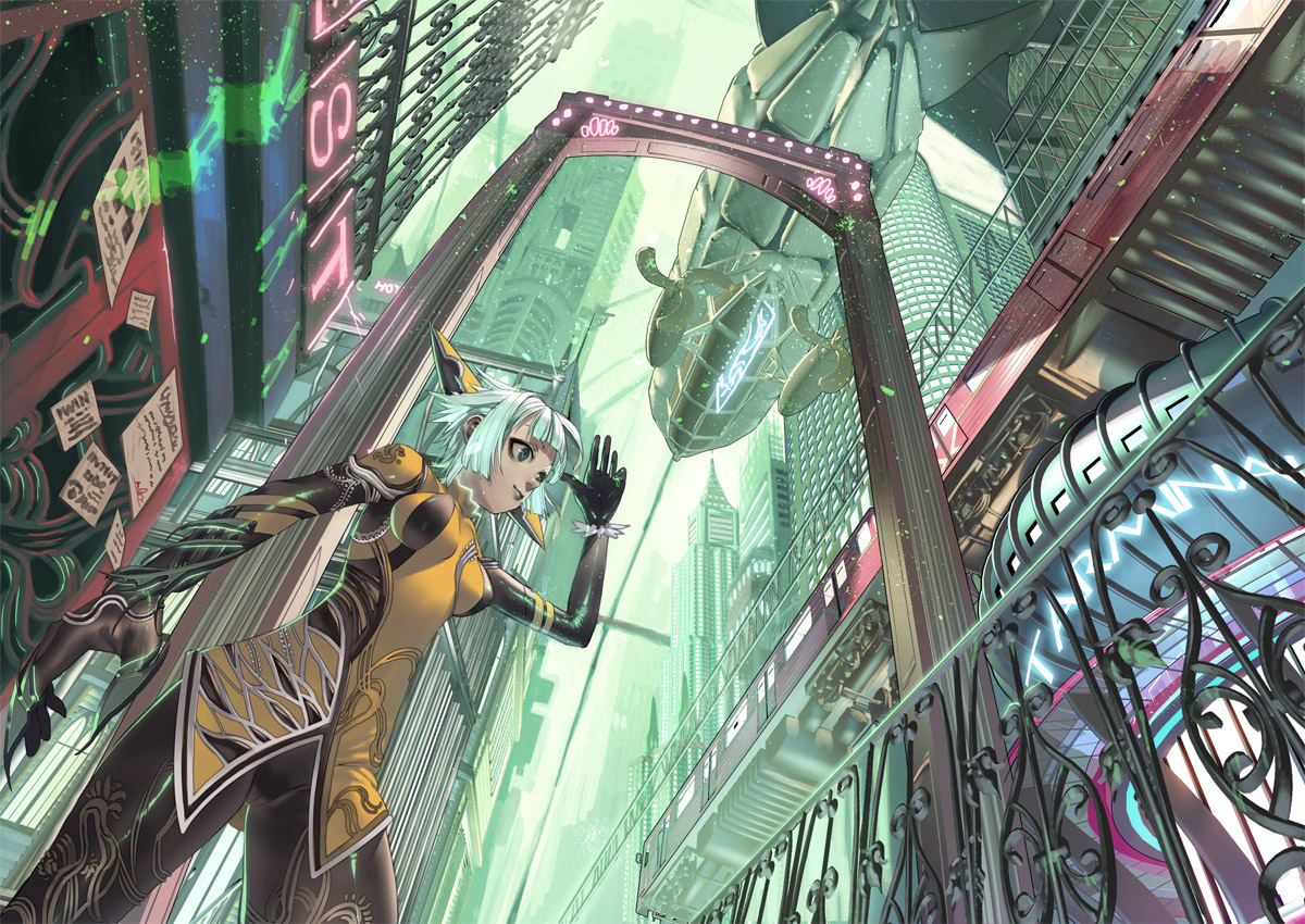 aircraft, aqua_hair, building, cameltoe, city, green_eyes, original, short_hair