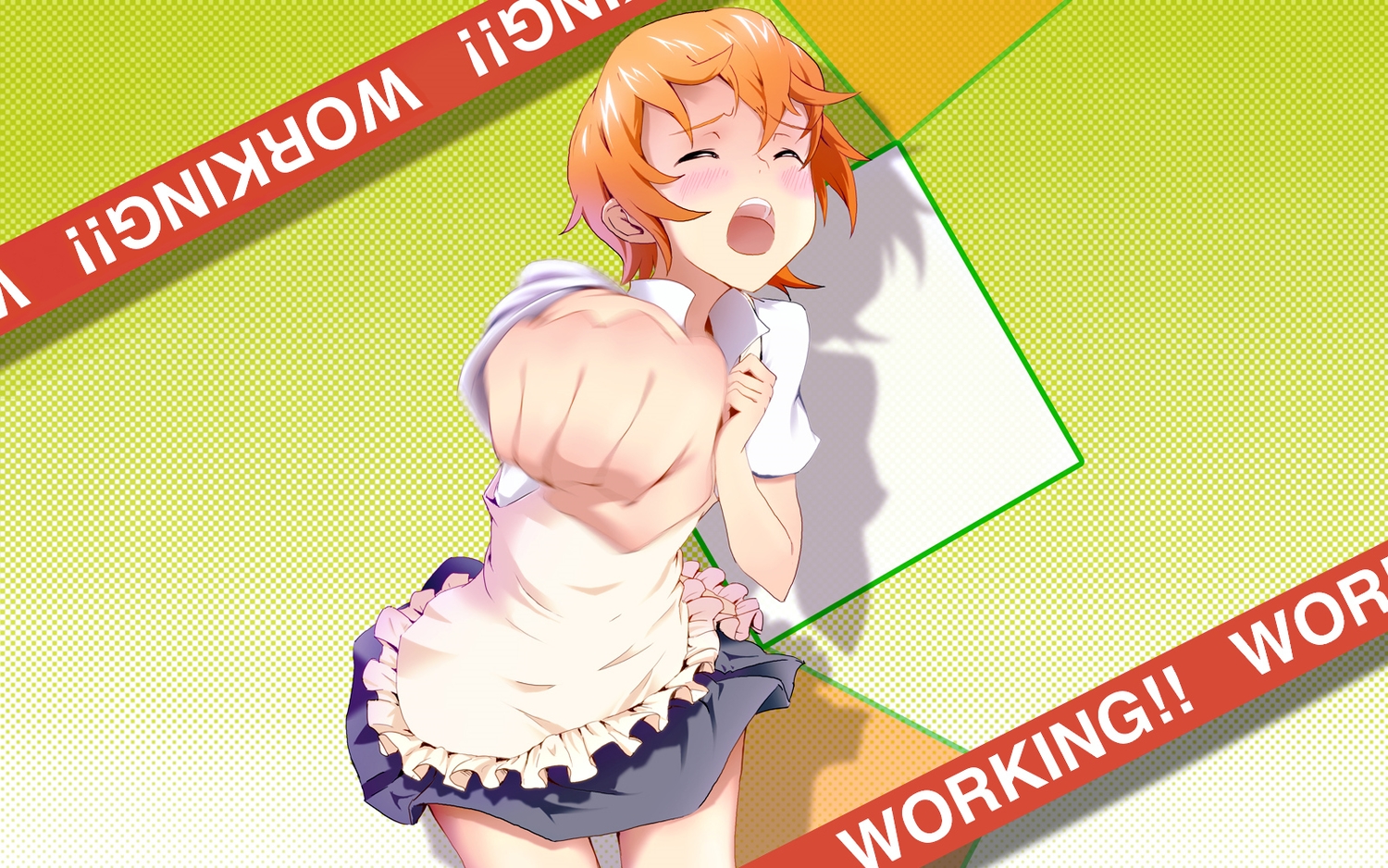 blush, bun150, inami_mahiru, orange_hair, punch, short_hair, third-party_edit, waitress