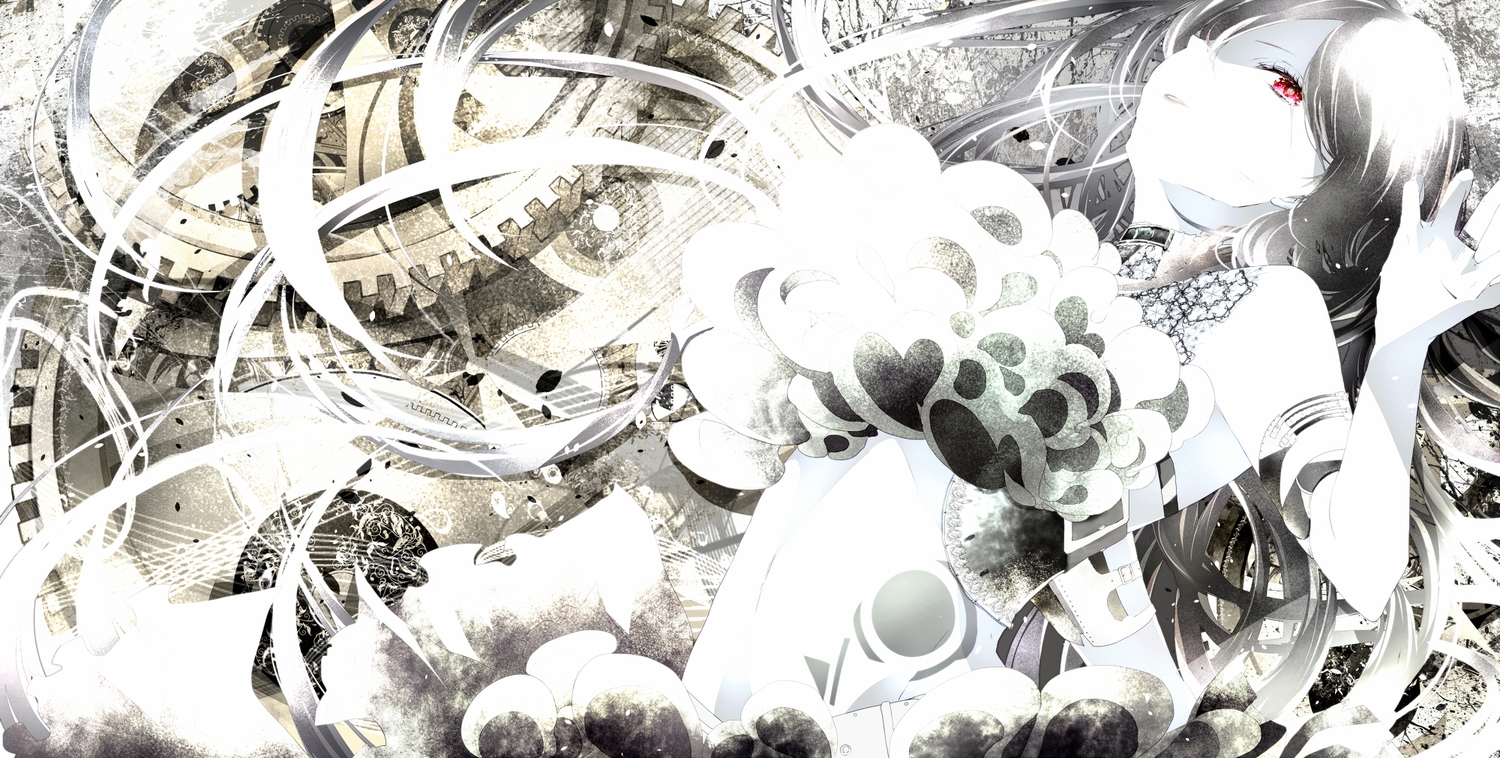 amakura_(islit), choker, gray_hair, ia, long_hair, navel, red_eyes, vocaloid