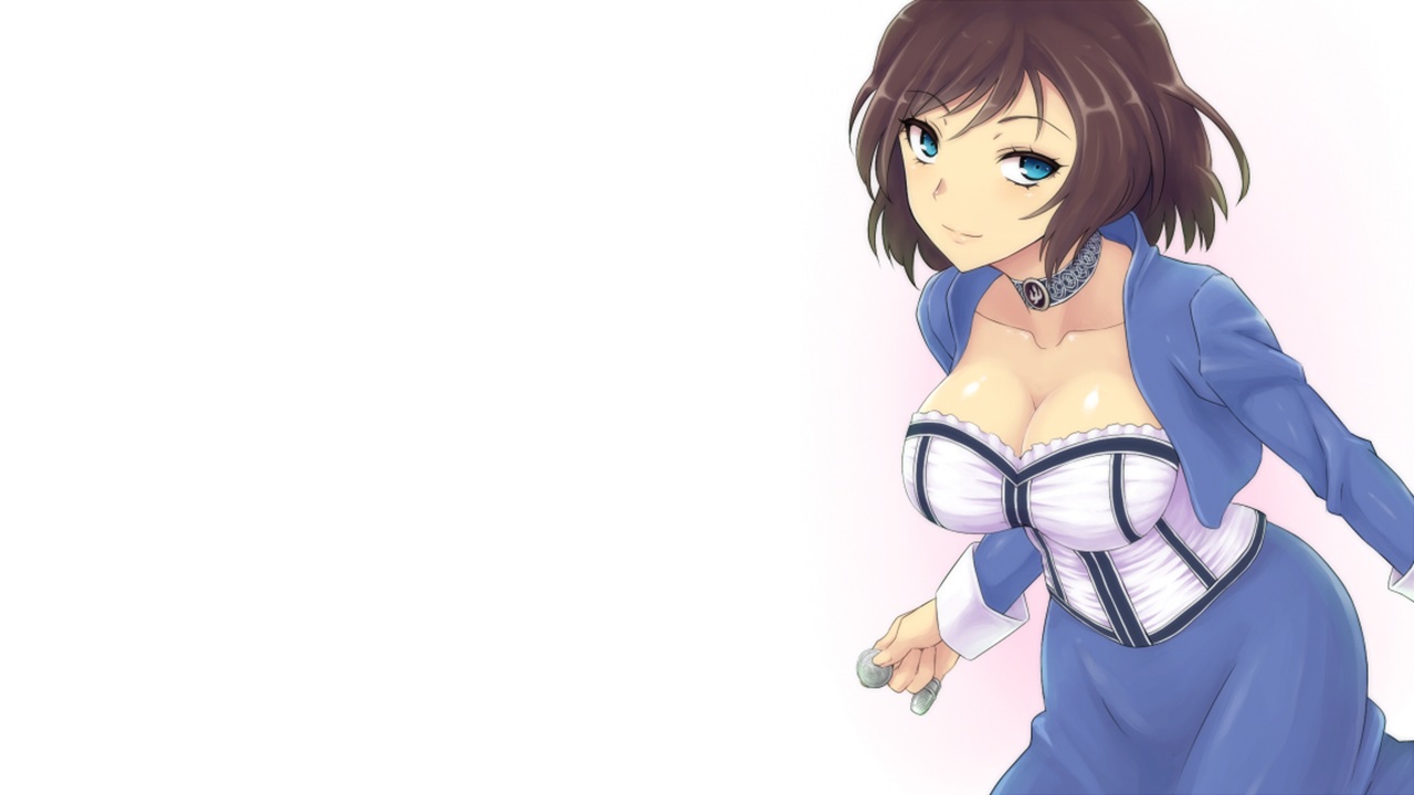 bioshock_infinite, bioshock_(series), blue_eyes, breasts, brown_hair, choker, cleavage, elizabeth_(bioshock_infinite), short_hair, terumin_(yuganda_sebone), white