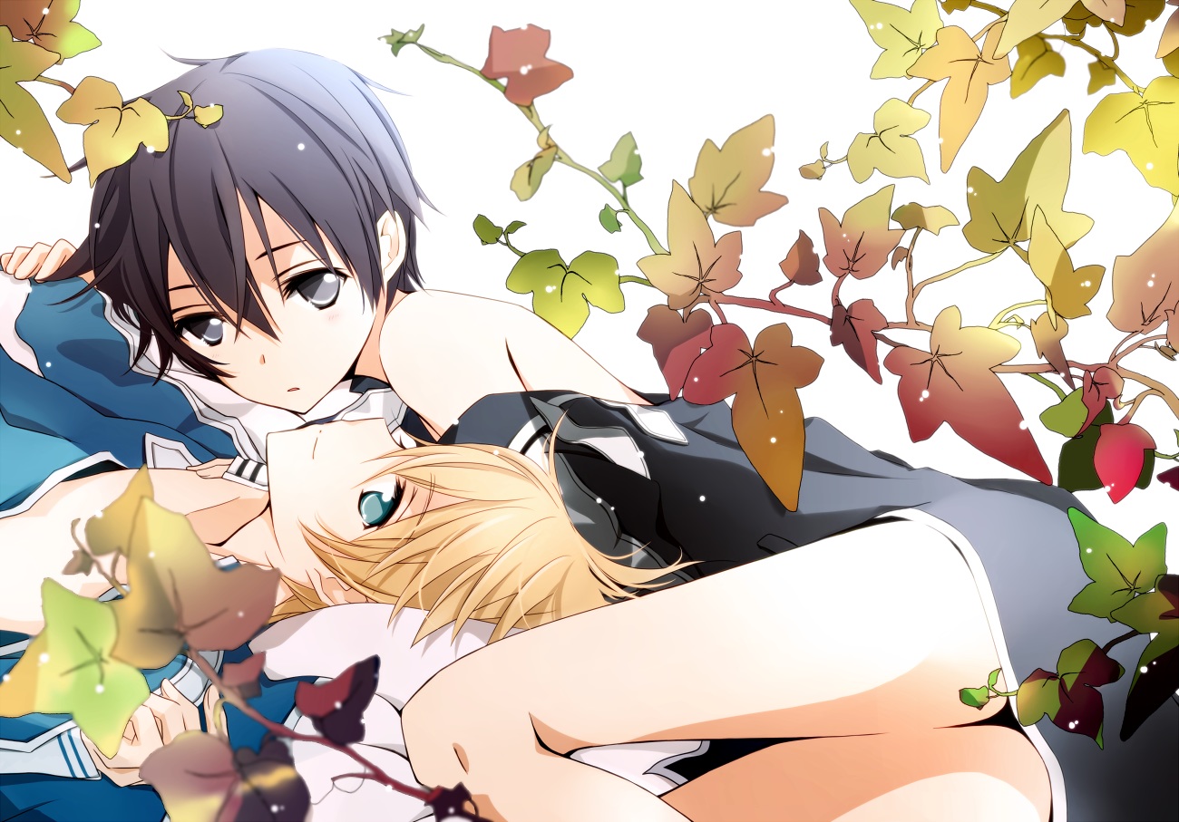 all_male, black_eyes, black_hair, blonde_hair, blue_eyes, eugeo, genderswap, kirigaya_kazuto