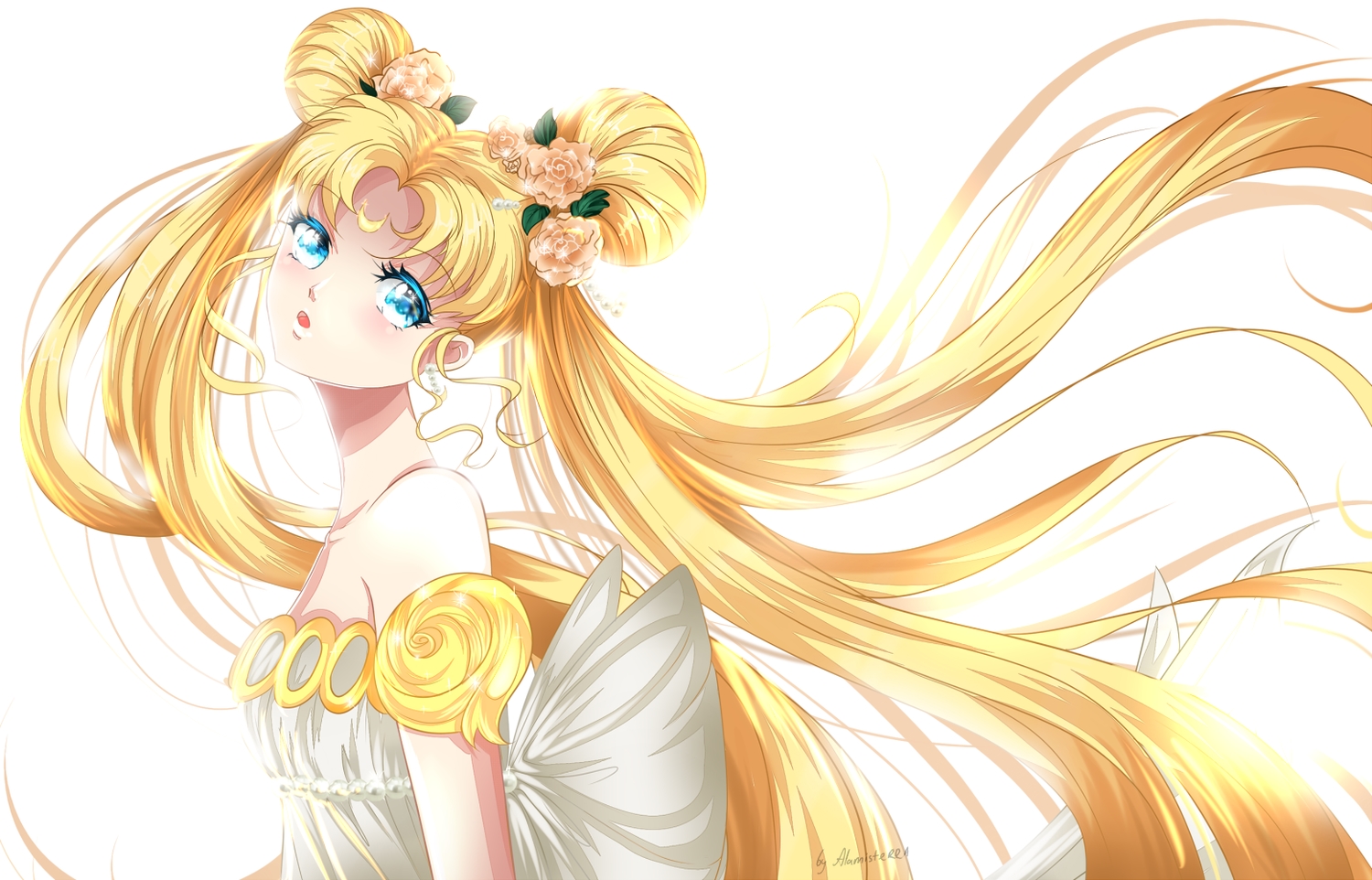alamisterra, blonde_hair, blue_eyes, bow, dress, flowers, long_hair, princess_serenity