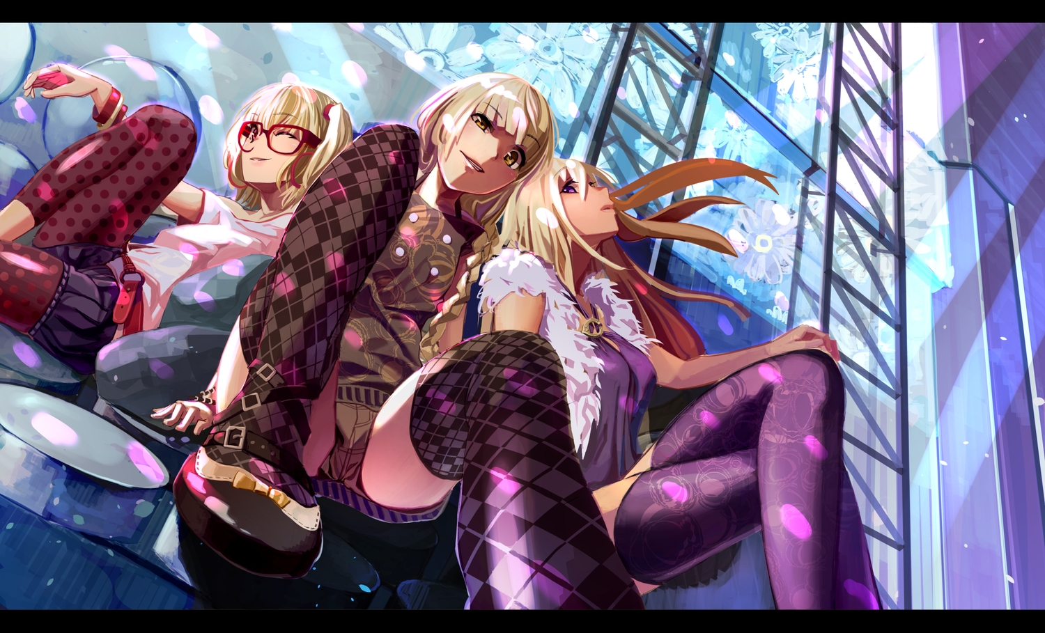 blonde_hair, braids, flandre_scarlet, fujita_(condor), glasses, kirisame_marisa, long_hair, ponytail