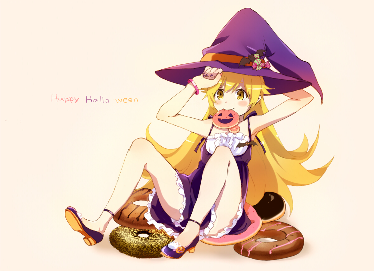animal, bat, blonde_hair, dress, food, halloween, hat, loli